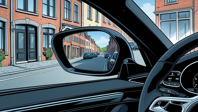 Zicht van de buitenspiegel van een auto