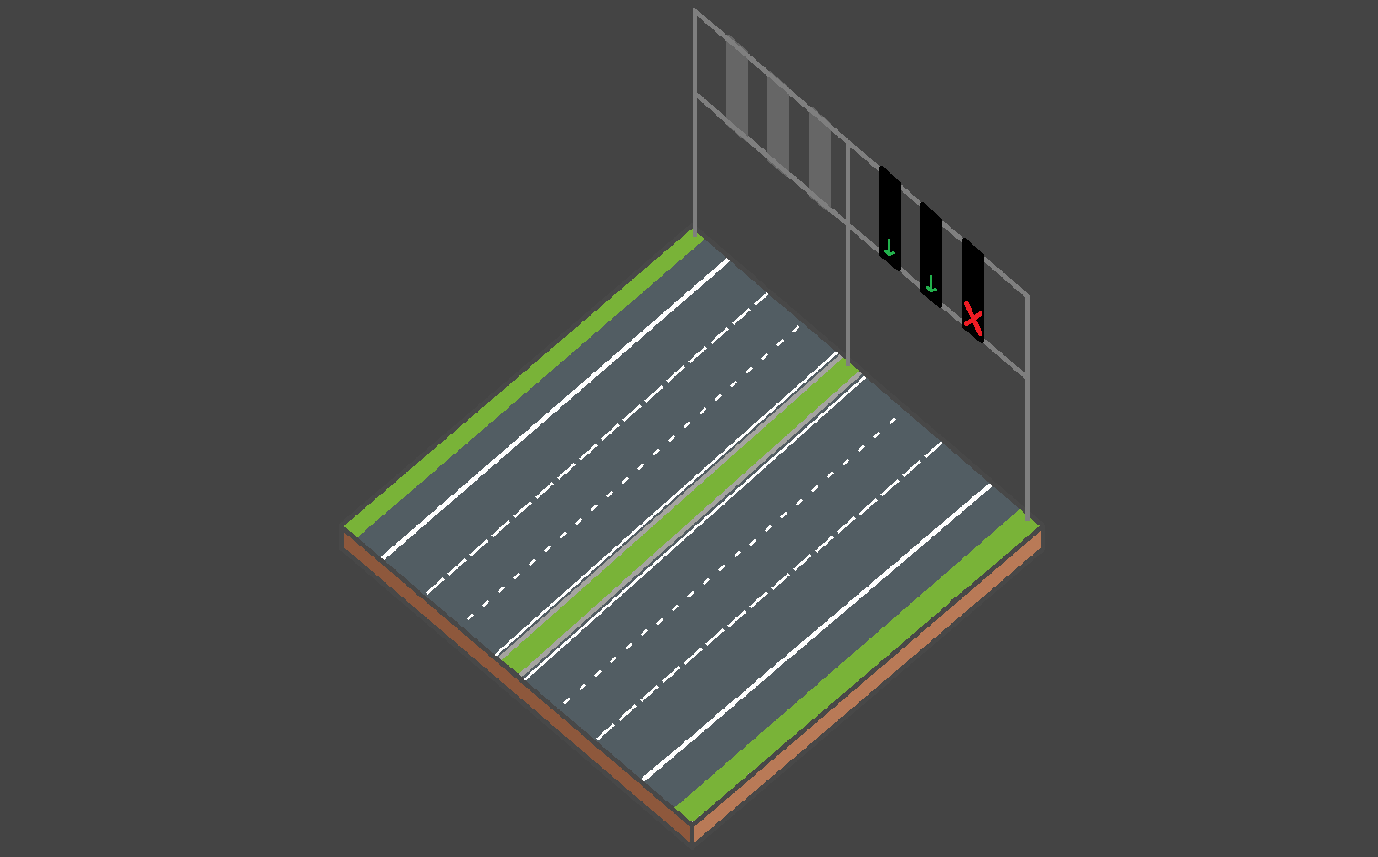 Miniatuurblok van een spitsstrook op de autosnelweg
