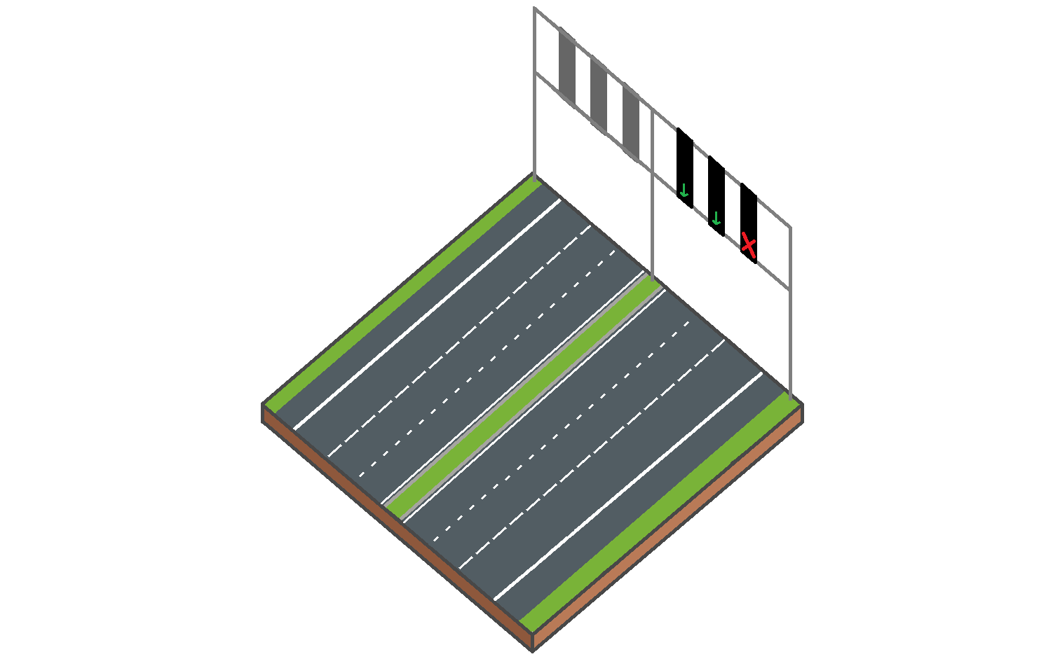 Miniatuurblok van een spitsstrook op de autosnelweg