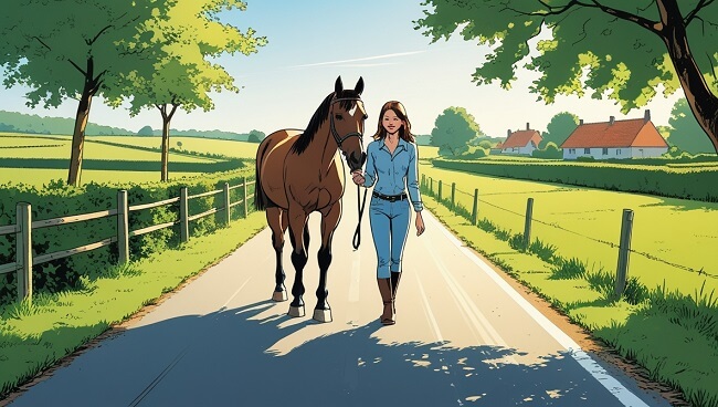 Illustration d’une personne menant un cheval