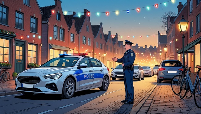 Illustratie van een politie controle tijdens het einde van de jaar