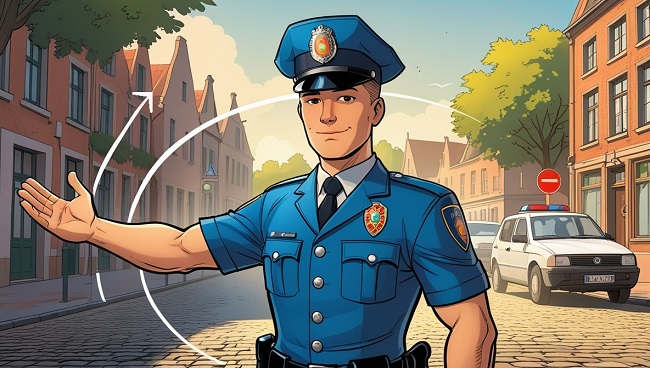 Agent de police effectuant un mouvement circulaire du bras pour accélérer