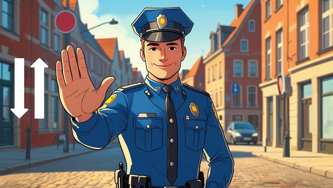 Agent de police faisant un signe de ralentissement avec la main