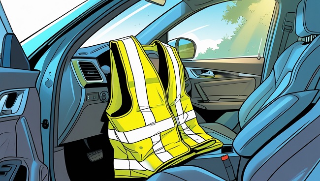 Een fluovest op de bestuurders stoel van een auto