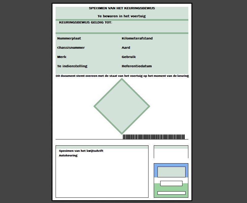 Un document vert de certificat de contrôle technique