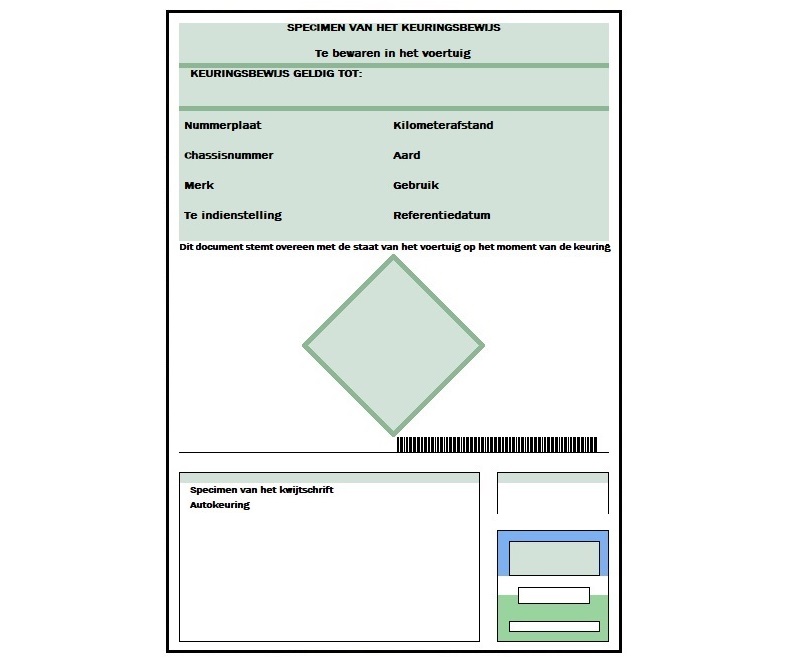 Un document vert de certificat de contrôle technique