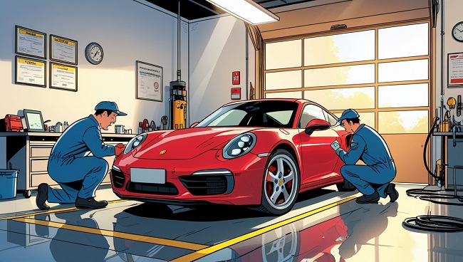 Voiture inspectée techniquement lors du contrôle obligatoire en Belgique