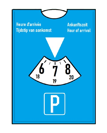 Image d’un disque de stationnement, pratique mais non obligatoire en Belgique