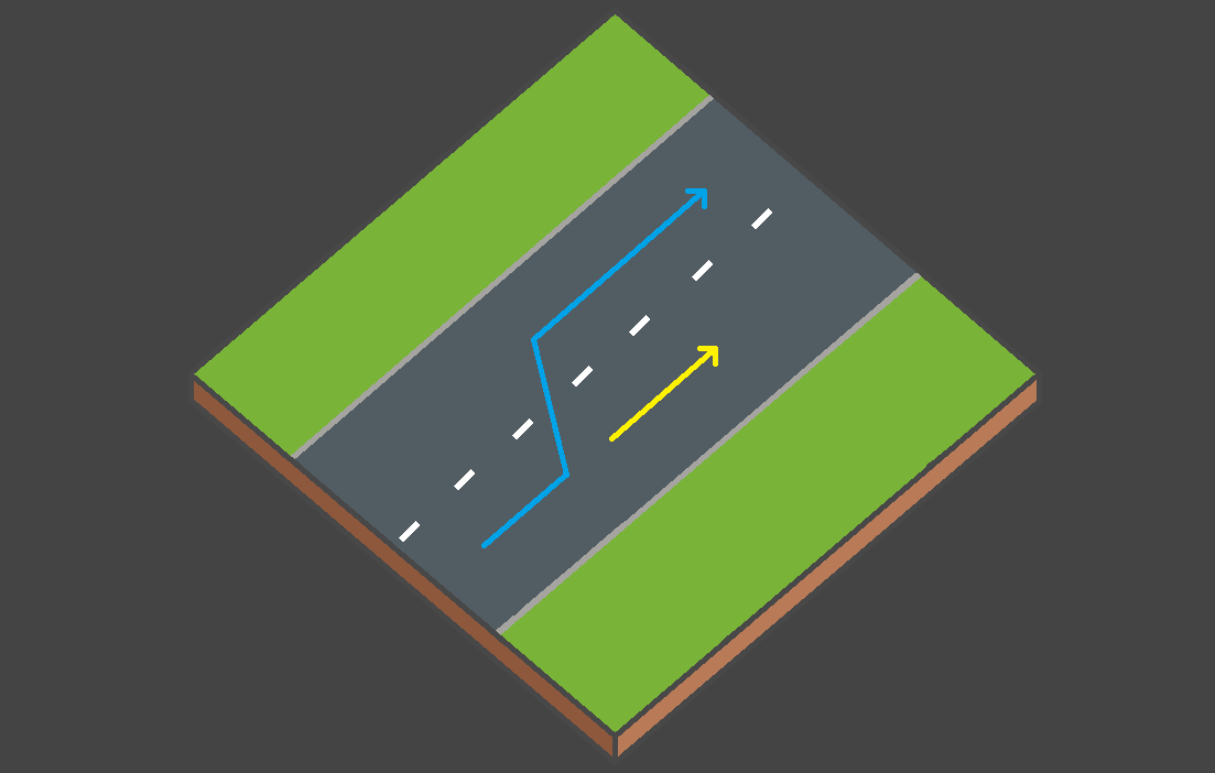Exemple de dépassement à gauche sur une route à 2 voies