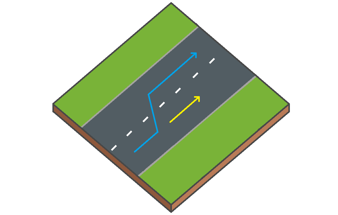 Exemple de dépassement à gauche sur une route à 2 voies