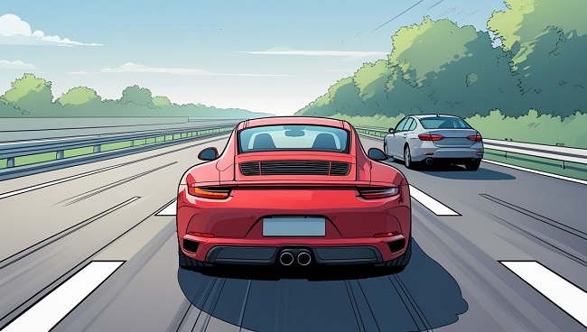 Une voiture qui change de file sur l'autoroute