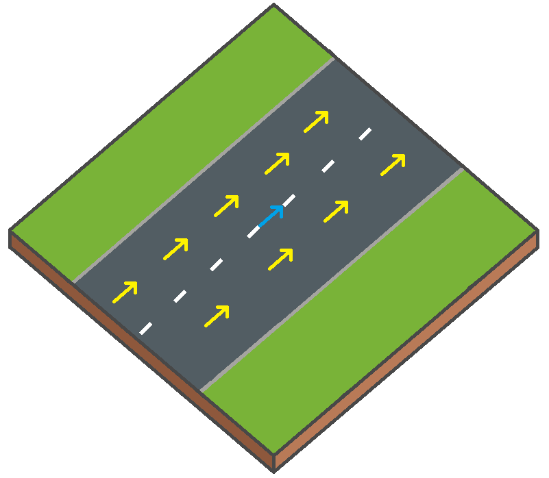 Une moto roule entre les bandes