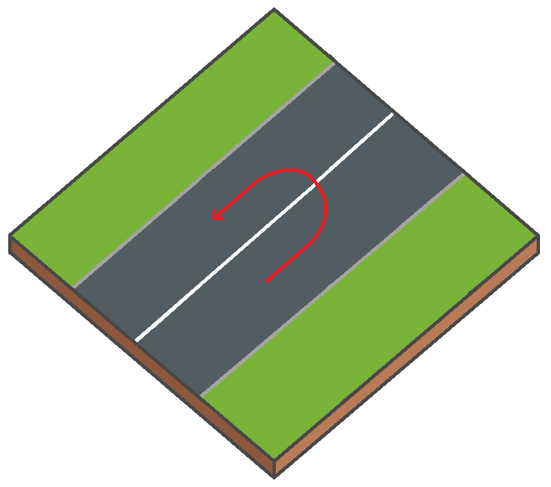 Schéma d’une rue avec une ligne blanche continue où le demi-tour est interdit