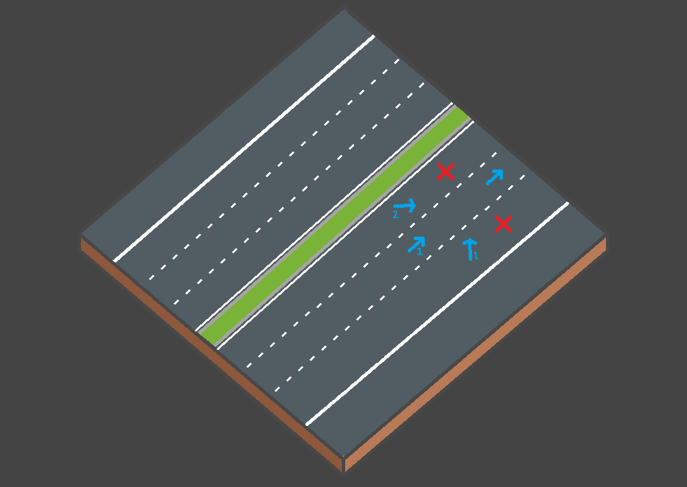 Modèle schématique d’une autoroute où deux bandes disparaissent