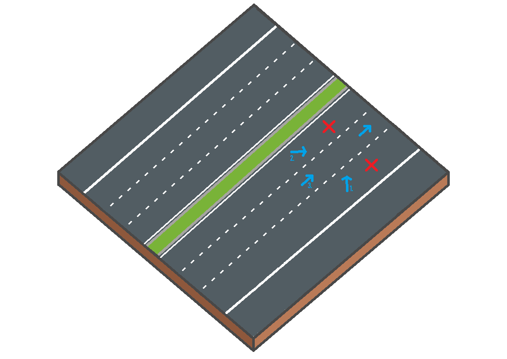 Modèle schématique d’une autoroute où deux bandes disparaissent