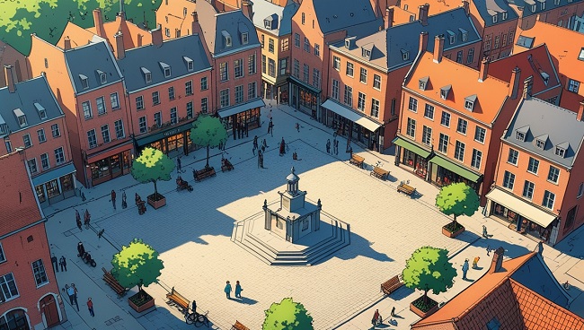Illustration d’une place en Belgique