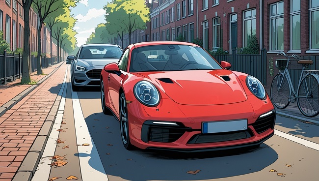 Illustratie van een auto die heel dicht achter een andere auto rijdt