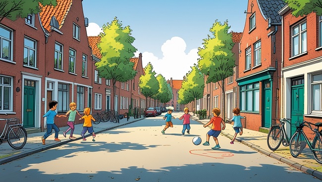 Illustration d’enfants qui jouent sur la chaussée.