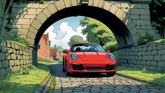 Une voiture sous un pont