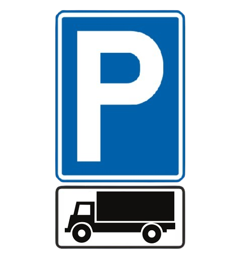 Panneau E9 : stationnement autorisé + sous-panneau pour camion