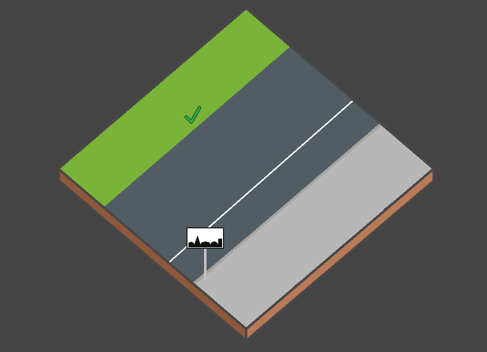 Modèle illustrant un véhicule stationné autorisé sur un accotement de plain-pied à l’intérieur de l’agglomération