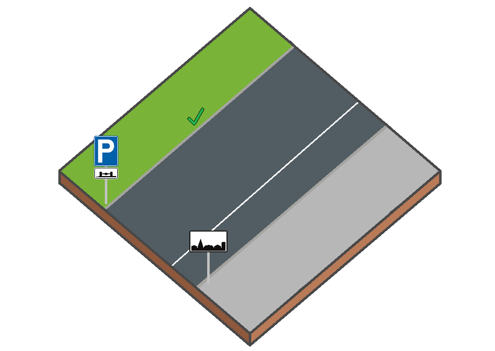 Stationnement autorisé sur un accotement surélevé en agglomération avec panneau E9