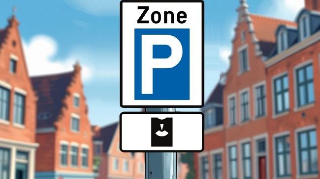 Un panneau de zone de stationnement avec un panneau additionnel « disque de stationnement » sur un poteau