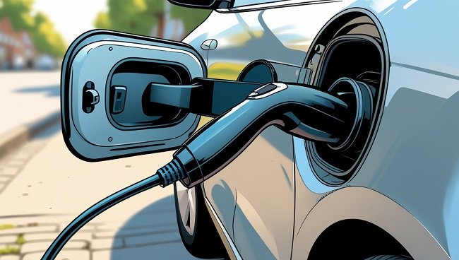 Gros plan du chargeur d'une voiture électrique