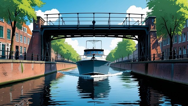 Pont métallique levé pour la navigation