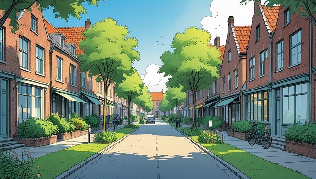 Une rue typique flamande avec des arbres