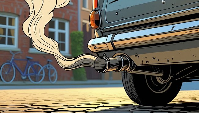 Voiture avec de la fumée noire sortant du pot d’échappement – exemple d’émissions polluantes