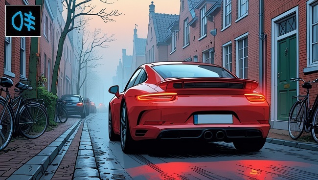 Voiture avec feux de brouillard arrière allumés par faible visibilité