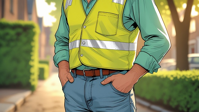 Personne portant un gilet fluorescent jaune