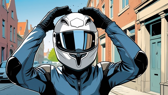 Un motard retire son casque
