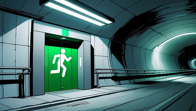 Nooduitgang deur in een tunnel
