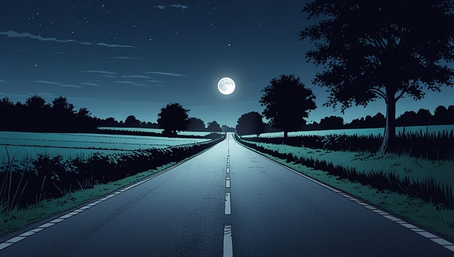 Route non éclairée la nuit