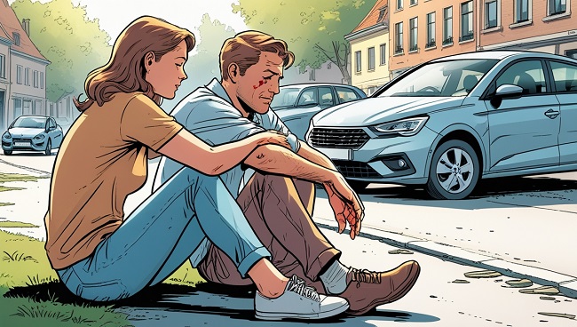 Tu restes auprès d’un blessé après un accident