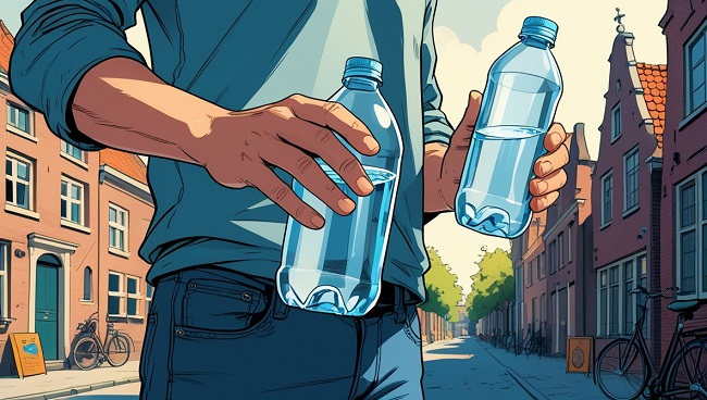 Tu tiens deux bouteilles d’eau