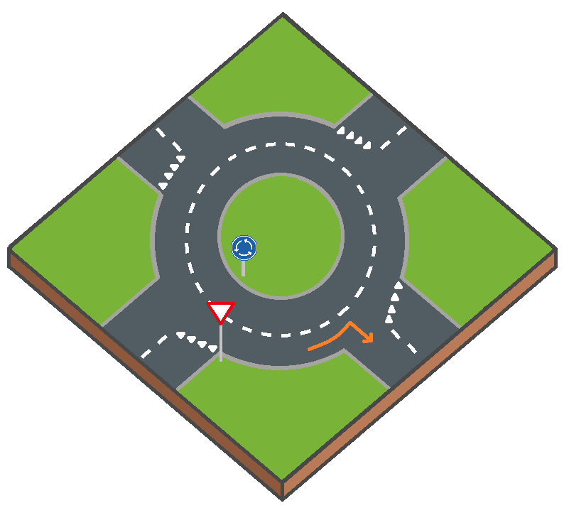 Voiture quittant le rond-point avec le clignotant approprié