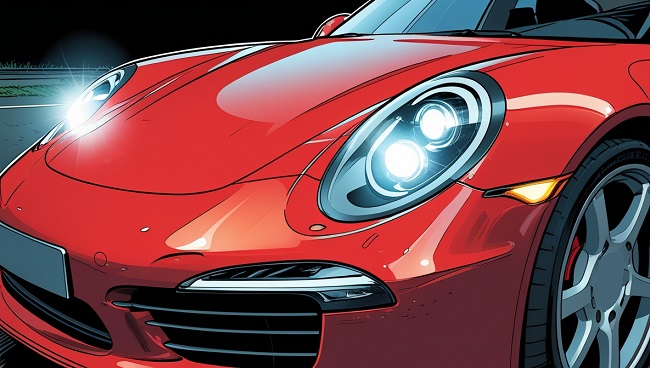 Auto met ingeschakelde verlichting in het donker