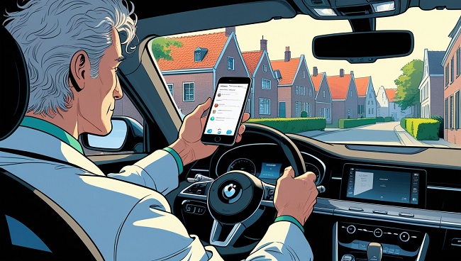 Bestuurder die tijdens het rijden een smartphone gebruikt
