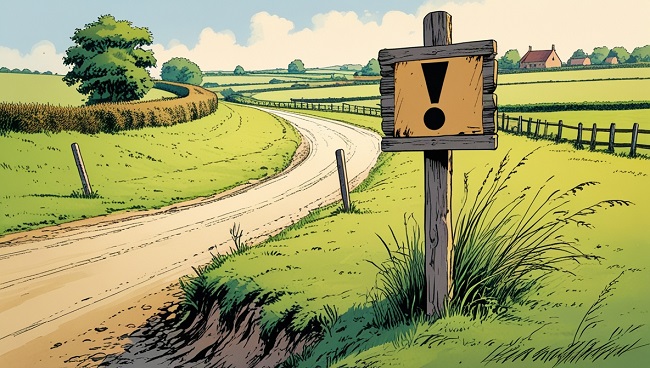 Panneau de signalisation d’avertissement sur le côté droit de la route au XIXᵉ siècle