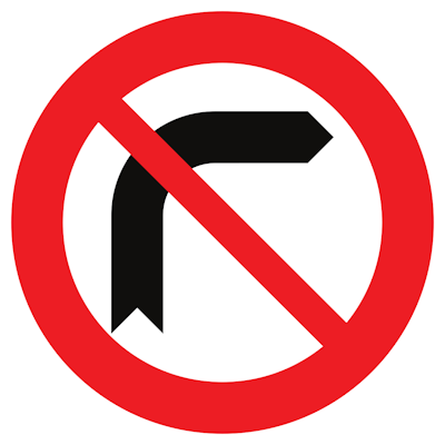Panneau C32b : interdit de tourner à droite à la prochaine intersection