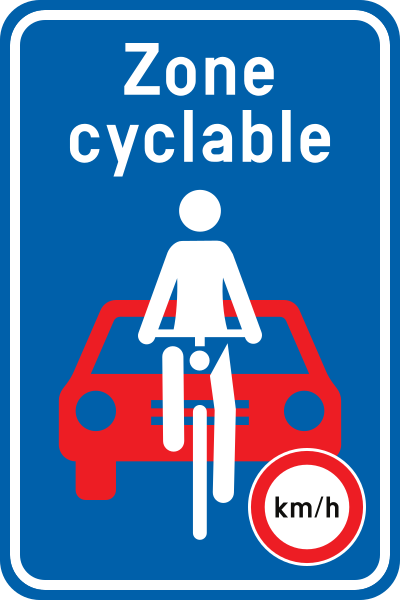Panneau R17 : début d’une zone cyclable avec limitation de vitesse en bas à droite