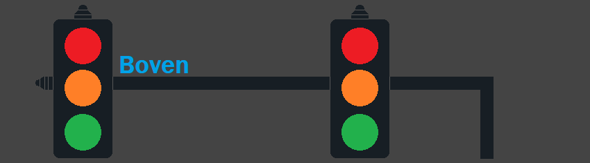 Driekleurig verkeerslicht boven de rijbaan