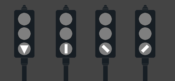 Verkeerslicht voor trams en bussen met witte pijl of driehoek