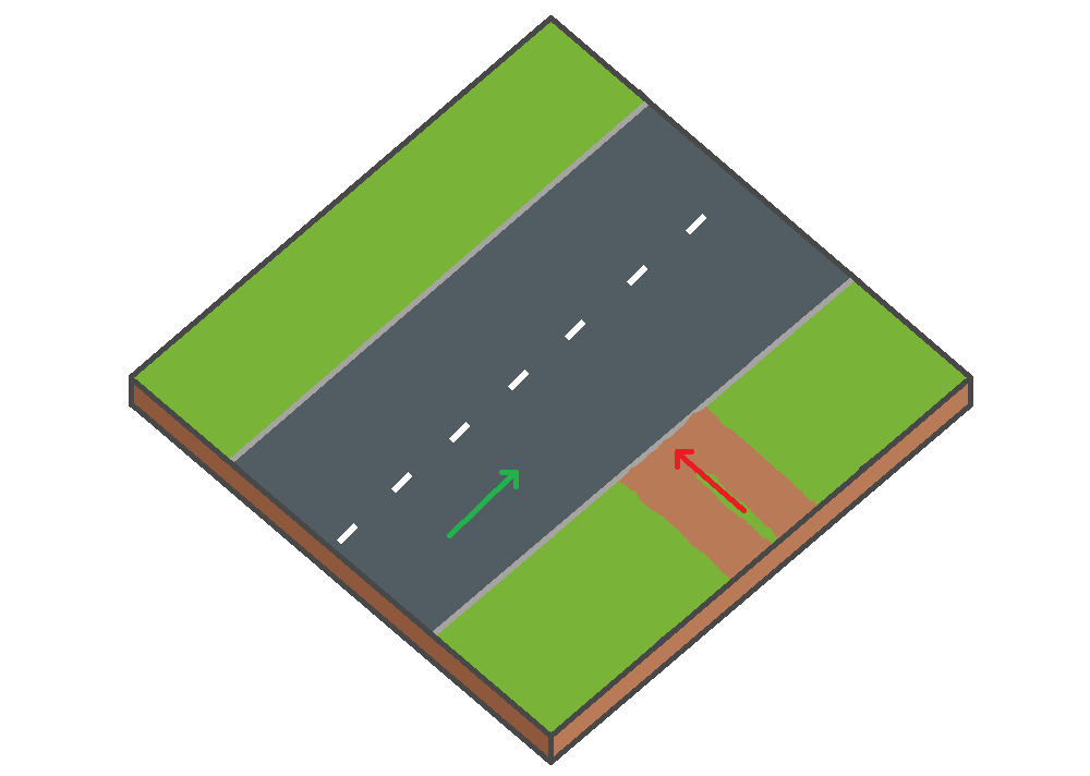 Modèle schématique montrant que les conducteurs venant d’un chemin de terre n’ont pas la priorité