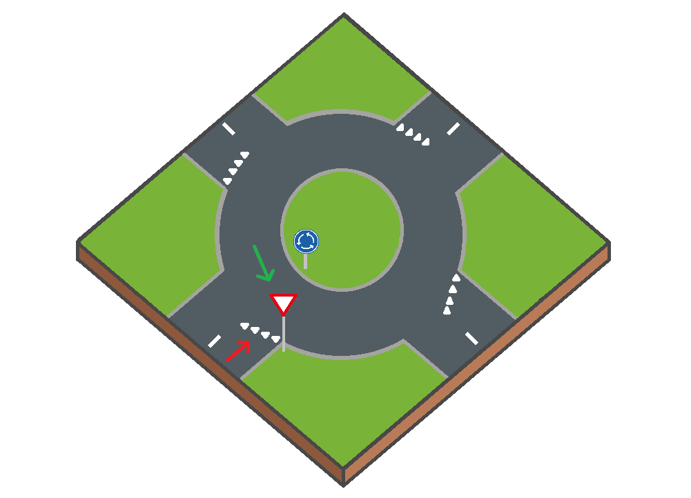 Modèle schématique montrant que les conducteurs qui entrent sur un rond-point n’ont pas la priorité