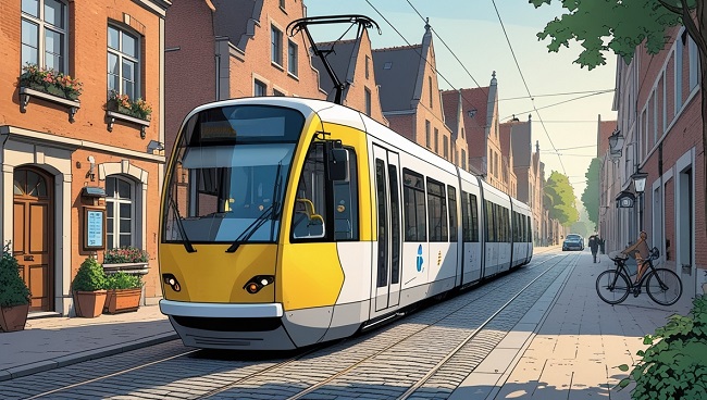 Tram prioritaire dans une rue étroite