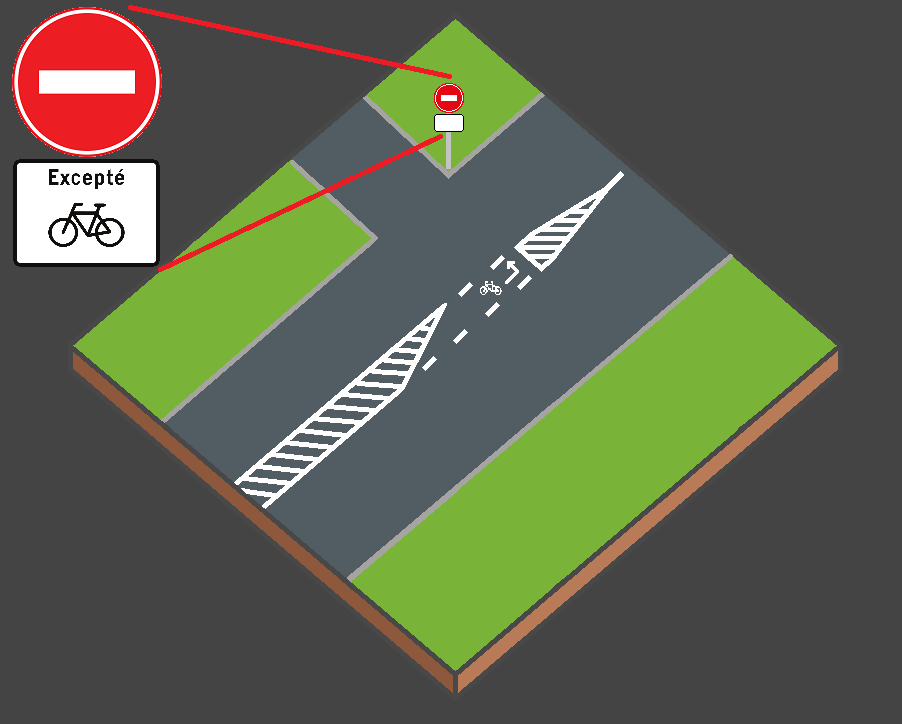 Bande de pré-sélection pour cyclistes avec symbole vélo et flèches directionnelles sur la route